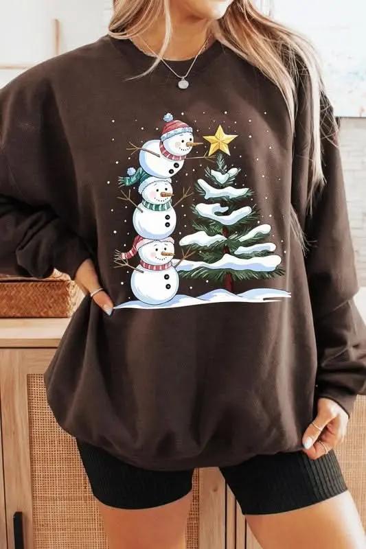 Fleece Sweatshirt Christmas Snowman Graphic Women's Sweater Cute & Cozy