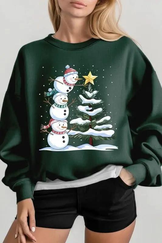 Fleece Sweatshirt Christmas Snowman Graphic Women's Sweater Cute & Cozy