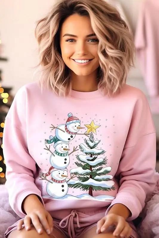 Fleece Sweatshirt Christmas Snowman Graphic Women's Sweater Cute & Cozy