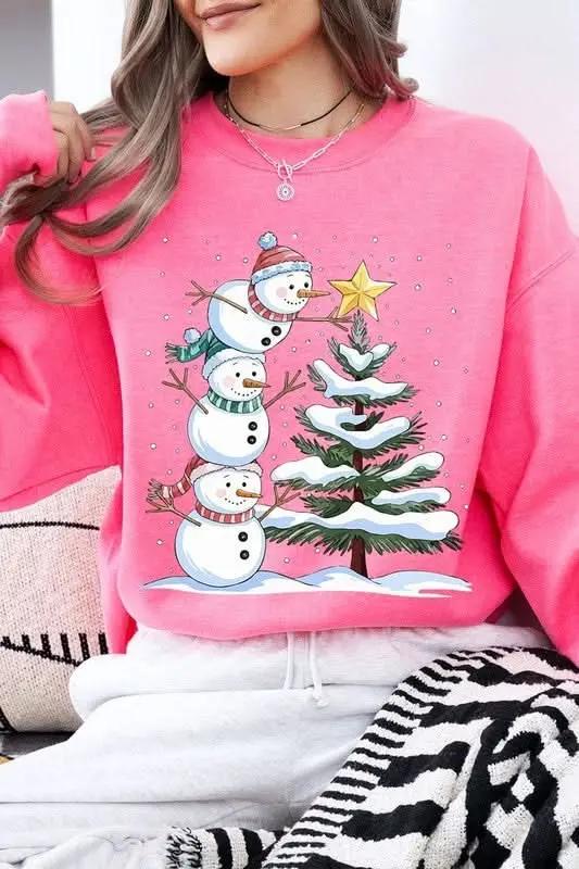 Fleece Sweatshirt Christmas Snowman Graphic Women's Sweater Cute & Cozy