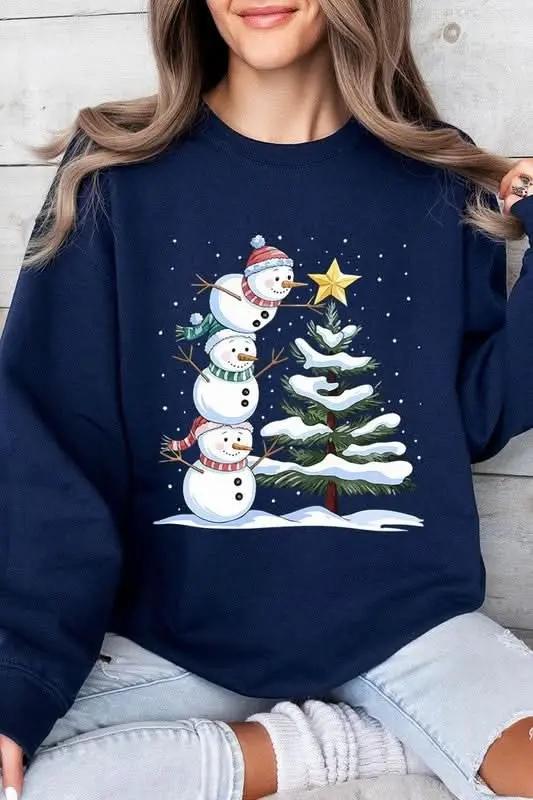 Fleece Sweatshirt Christmas Snowman Graphic Women's Sweater Cute & Cozy