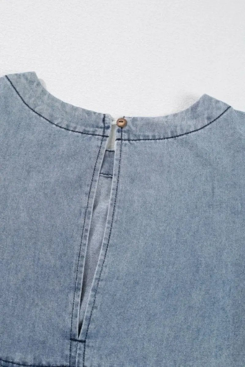 Dresses Trendsi Denim Dress Women's Casual Mini Dress Cutout Round Neck Balloon Sleeve