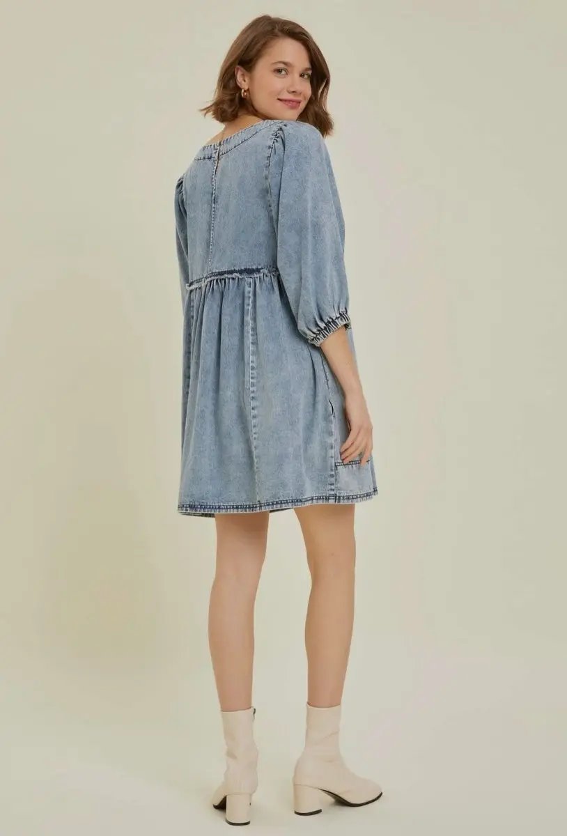 Dresses Trendsi Denim Dress Women's Casual Mini Dress Cutout Round Neck Balloon Sleeve