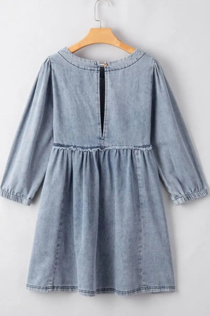 Dresses Trendsi Denim Dress Women's Casual Mini Dress Cutout Round Neck Balloon Sleeve