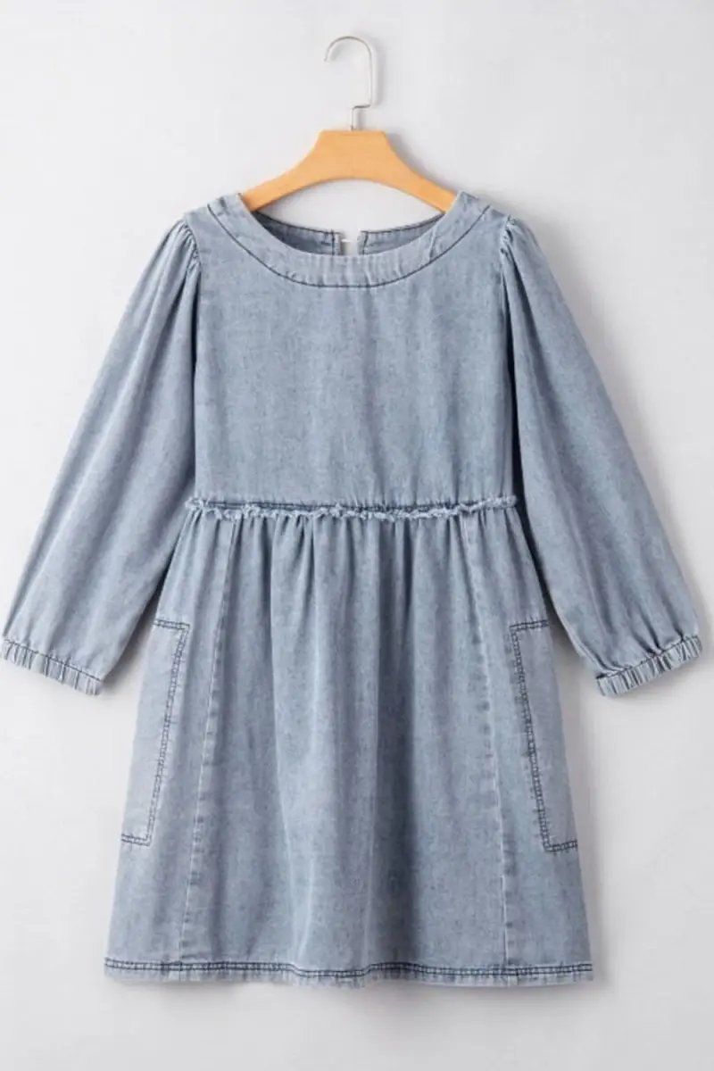 Dresses Trendsi Denim Dress Women's Casual Mini Dress Cutout Round Neck Balloon Sleeve
