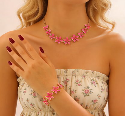Trendy Geometric Enamel Flower Jewelry Set