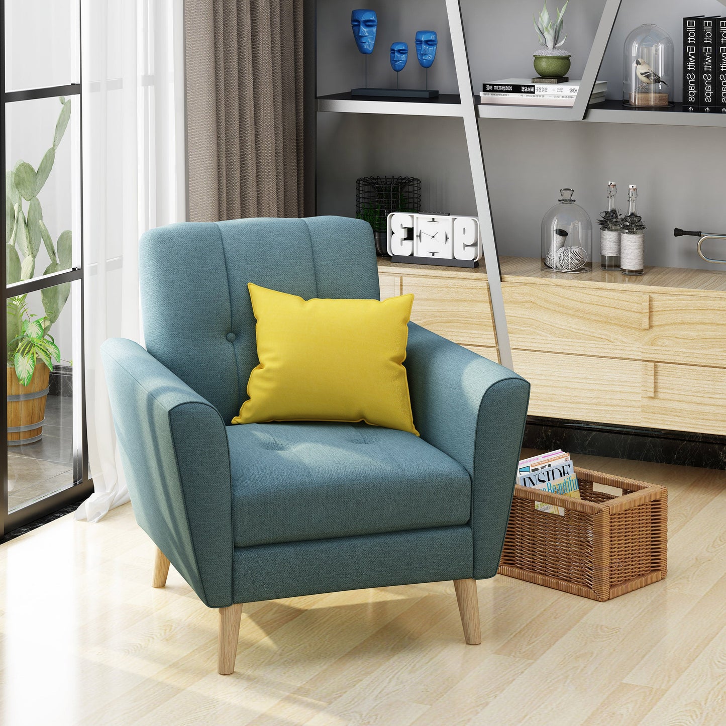 Mid Century Fabric Channel Stitch Club Chair