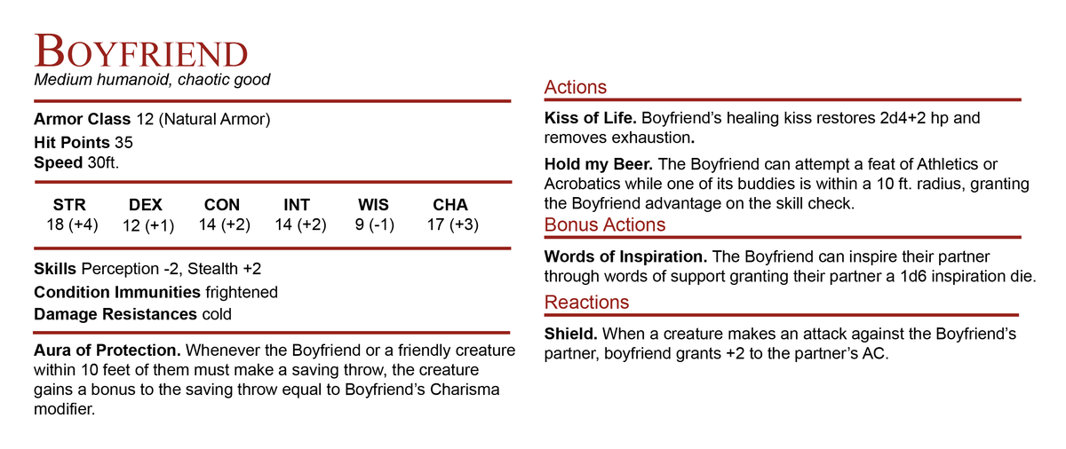 D&D Boyfriend Stat Block Mug