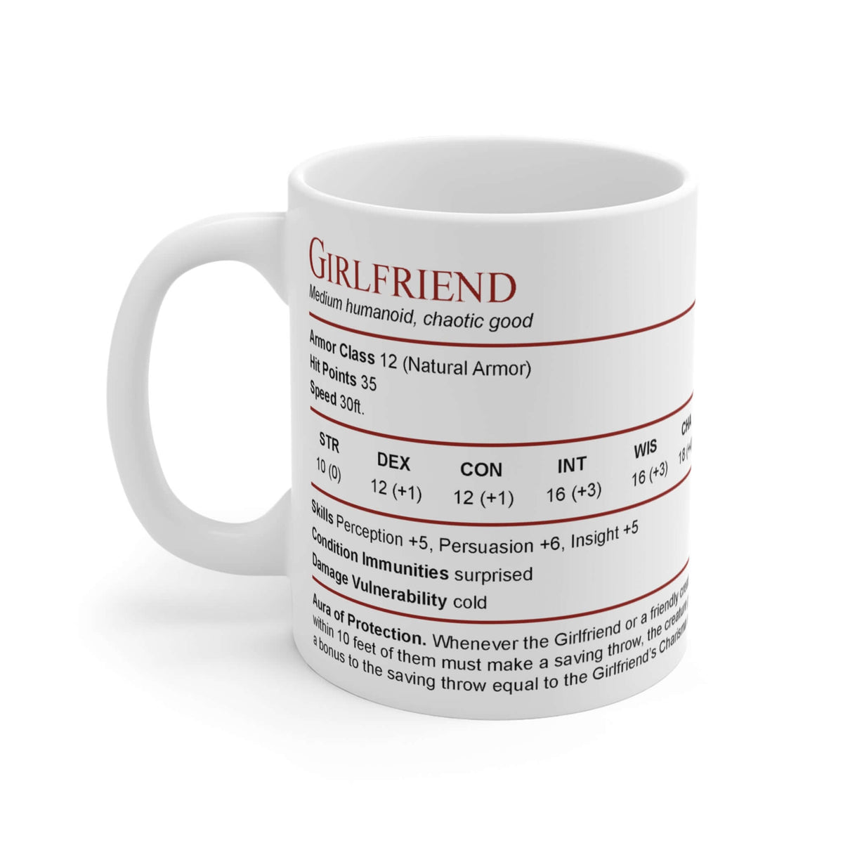 D&D Girlfriend Stat Block Mug