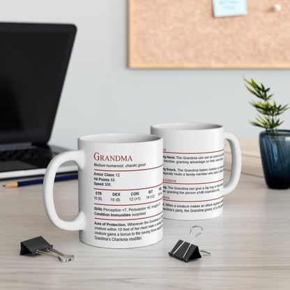 D&D Grandma Stat Block Mug