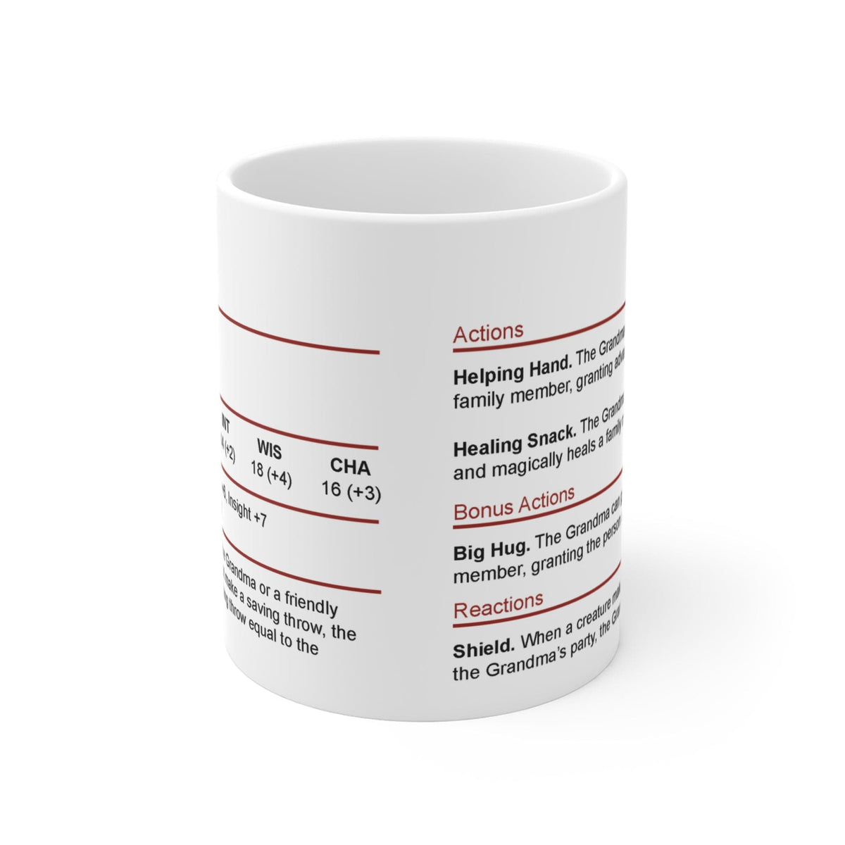 D&D Grandma Stat Block Mug