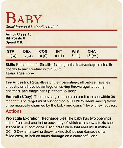 D&D Onesie Baby Stat Block