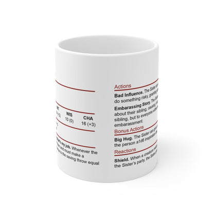 D&D Sister Stat Block Mug Gift