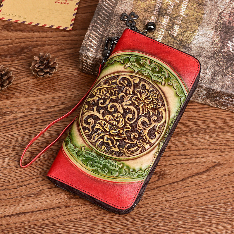 Long Embossed Retro Ethnic-Style Clutch Wallet
