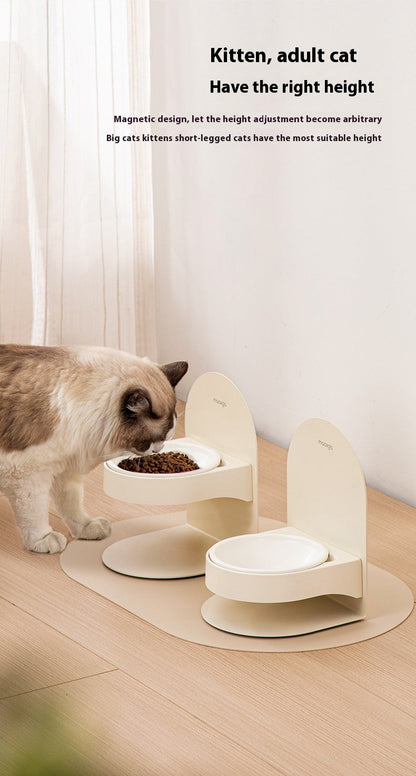 Pet Ceramic Cat Bowl With High Foot And Slanted Mouth For Cervical Protection