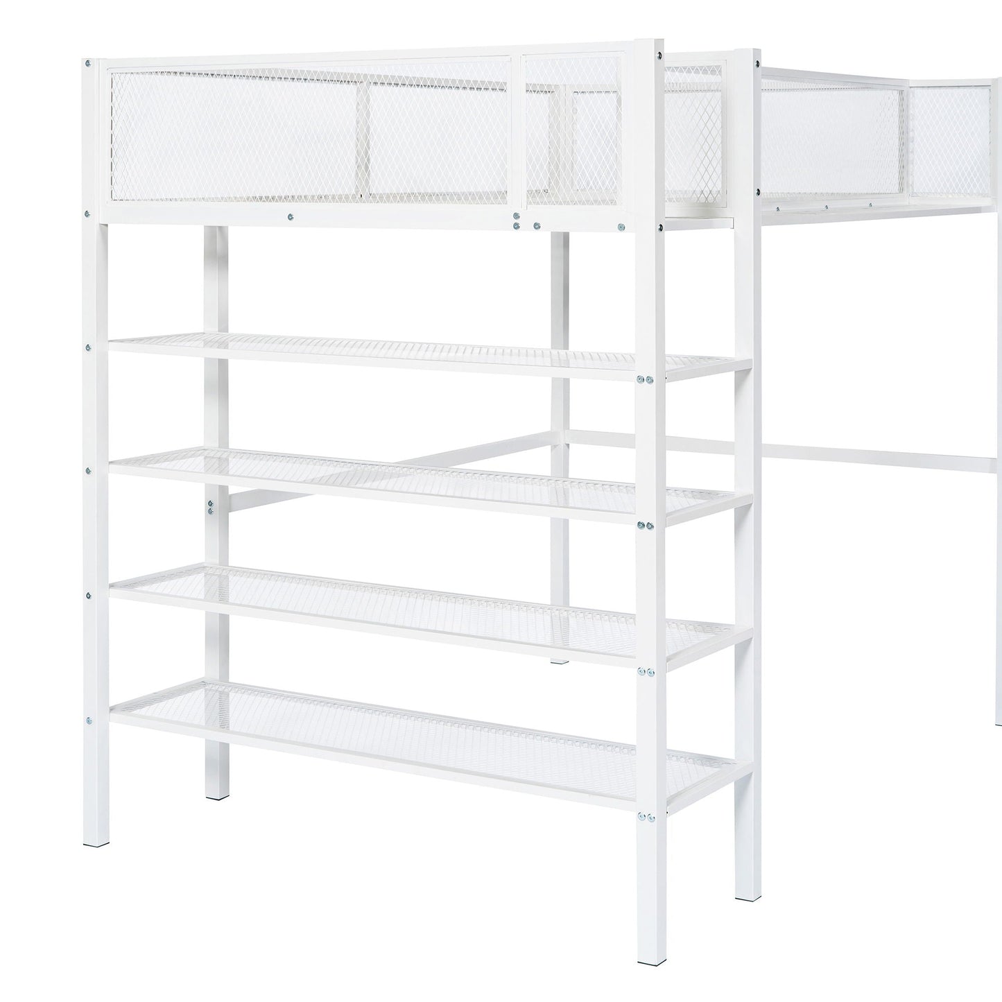 Loft Bed With 4 Tier Shelves And Storage