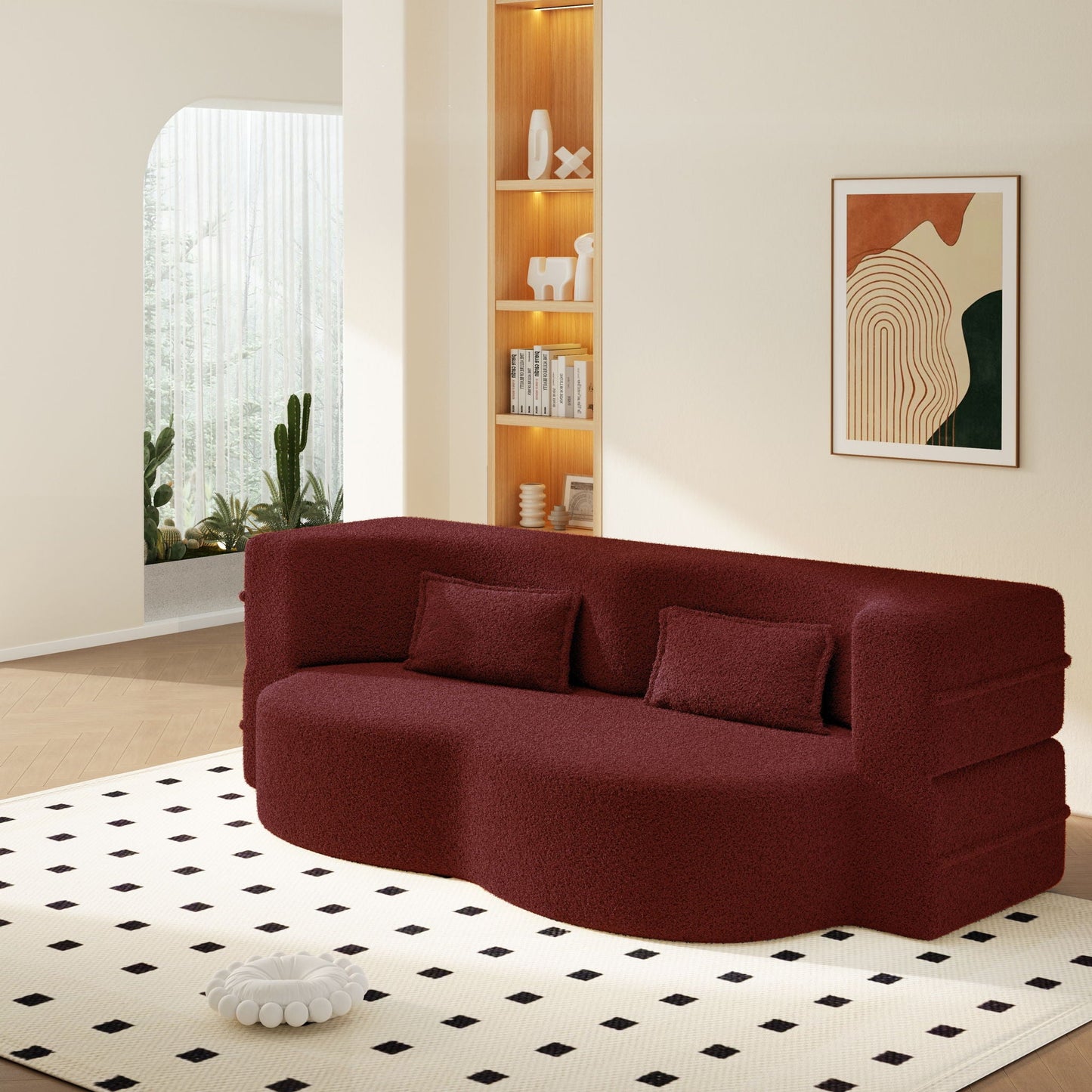 Modern Floor Sleeper Sofa Bed With 2 Pillows, Convertible Twin Size Folding Mattress For Living Room