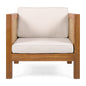 Outdoor Club Chair With Rope Arm And Cushions - Beige / Teak