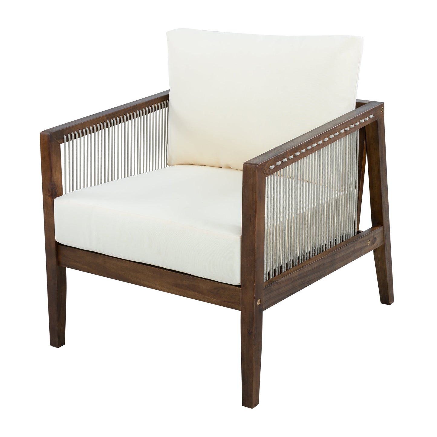 Outdoor Club Chairs (Set of 2), Acacia Wood Frame with Rope Back, Water-Repellent