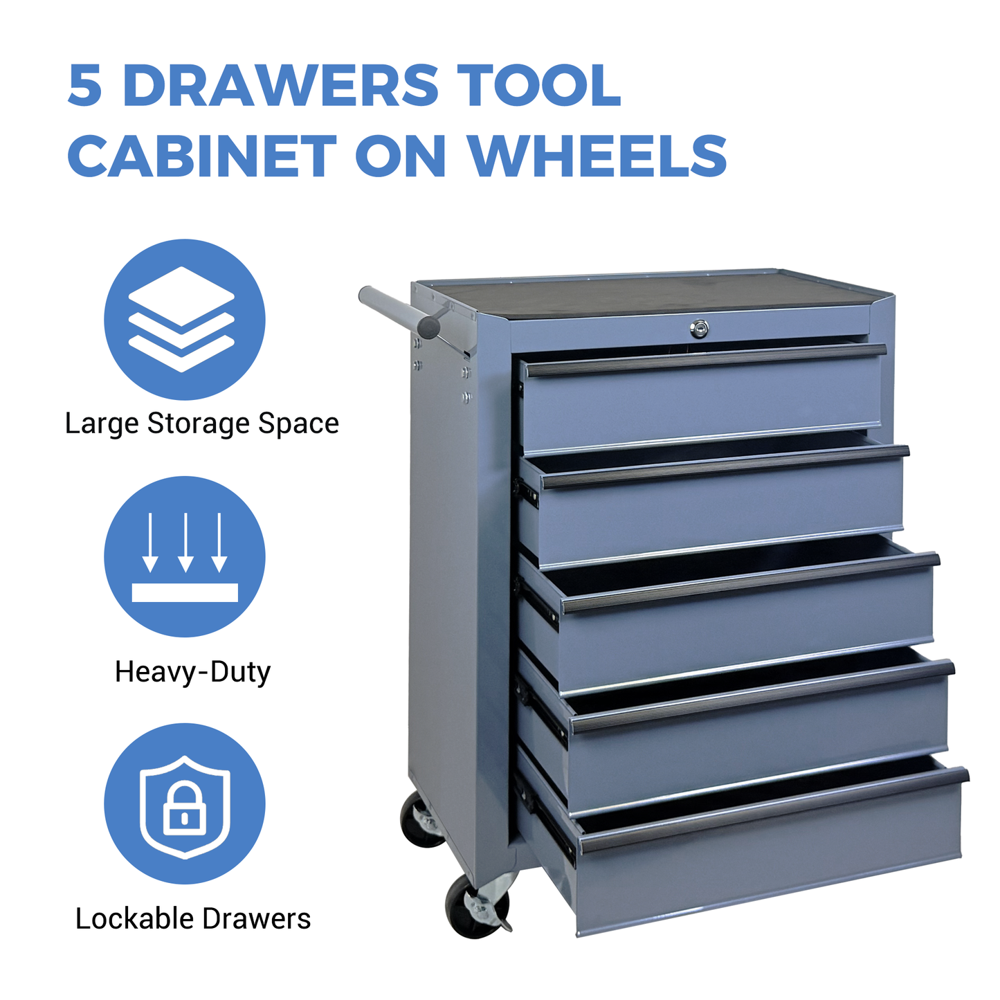 Rolling Metal Tool Chest with 5 Drawers