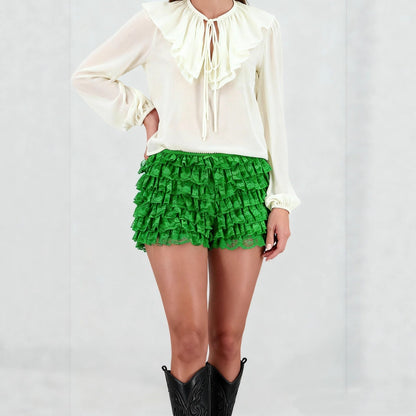 Summer Ballet-Style European And American Pencil Pleated Multi-Layer Lace Shorts For Women