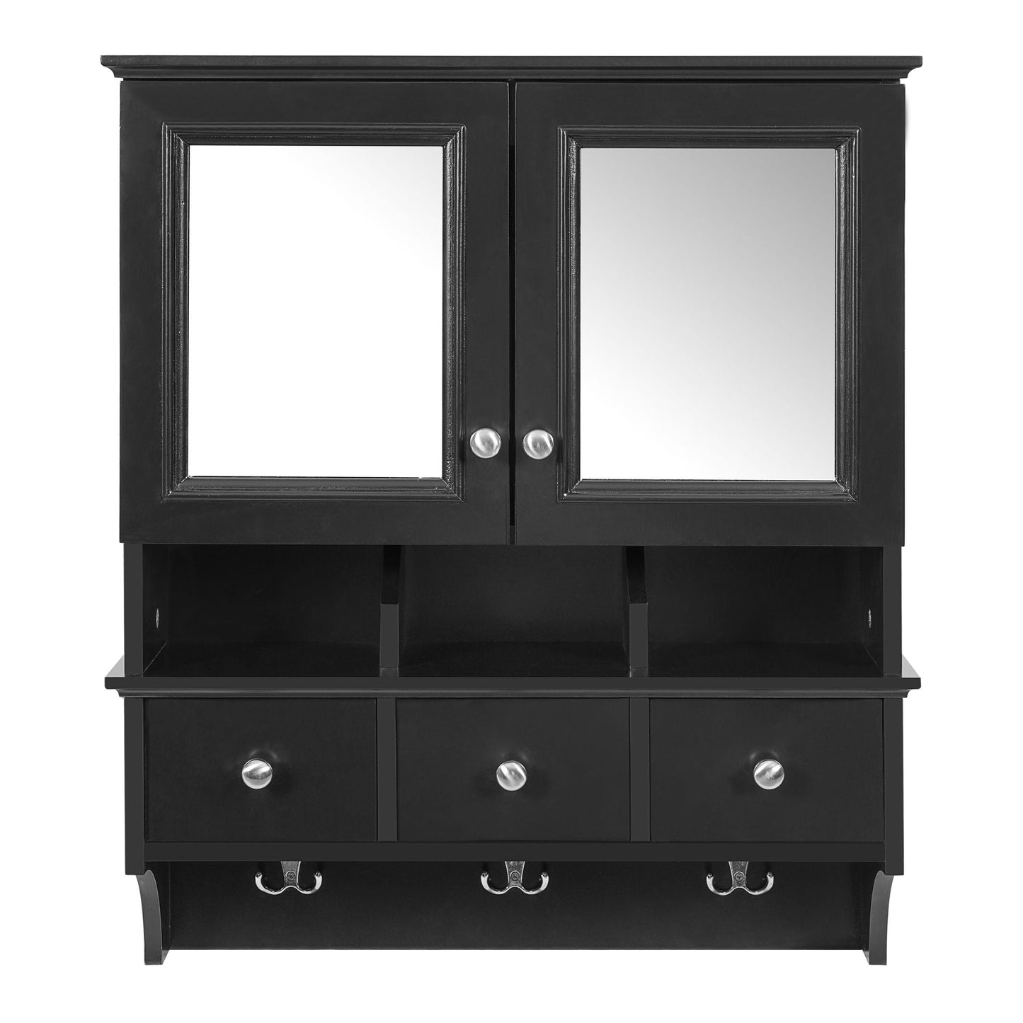 Modern Bathroom Mirror Cabinet With Drawers, Organizer Hooks, And High-Definition Mirrors