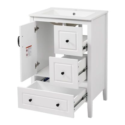 Retro Bathroom Vanity With Sink, Soft Closing Cabinet & Drawers