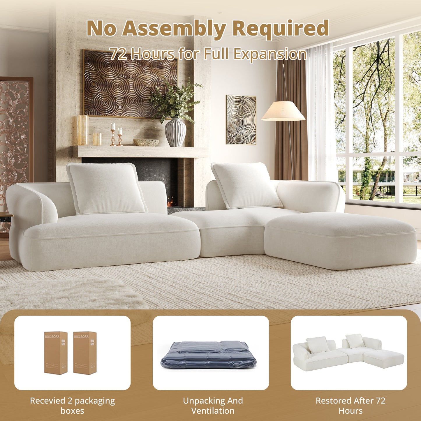 122" Modern L-Shaped Sectional Sofa with High-Density Foam and Chaise Lounge