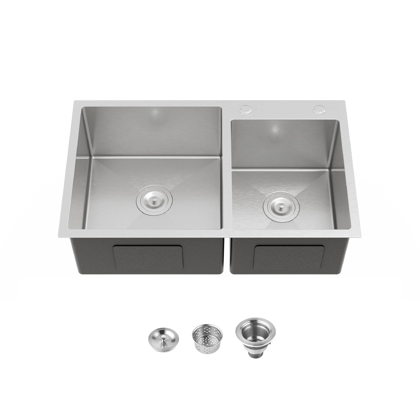 Stainless Steel Kitchen Sink, 32"x19" Double Bowl in Brushed Nickel
