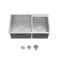 Stainless Steel Kitchen Sink, 32"x19" Double Bowl in Brushed Nickel
