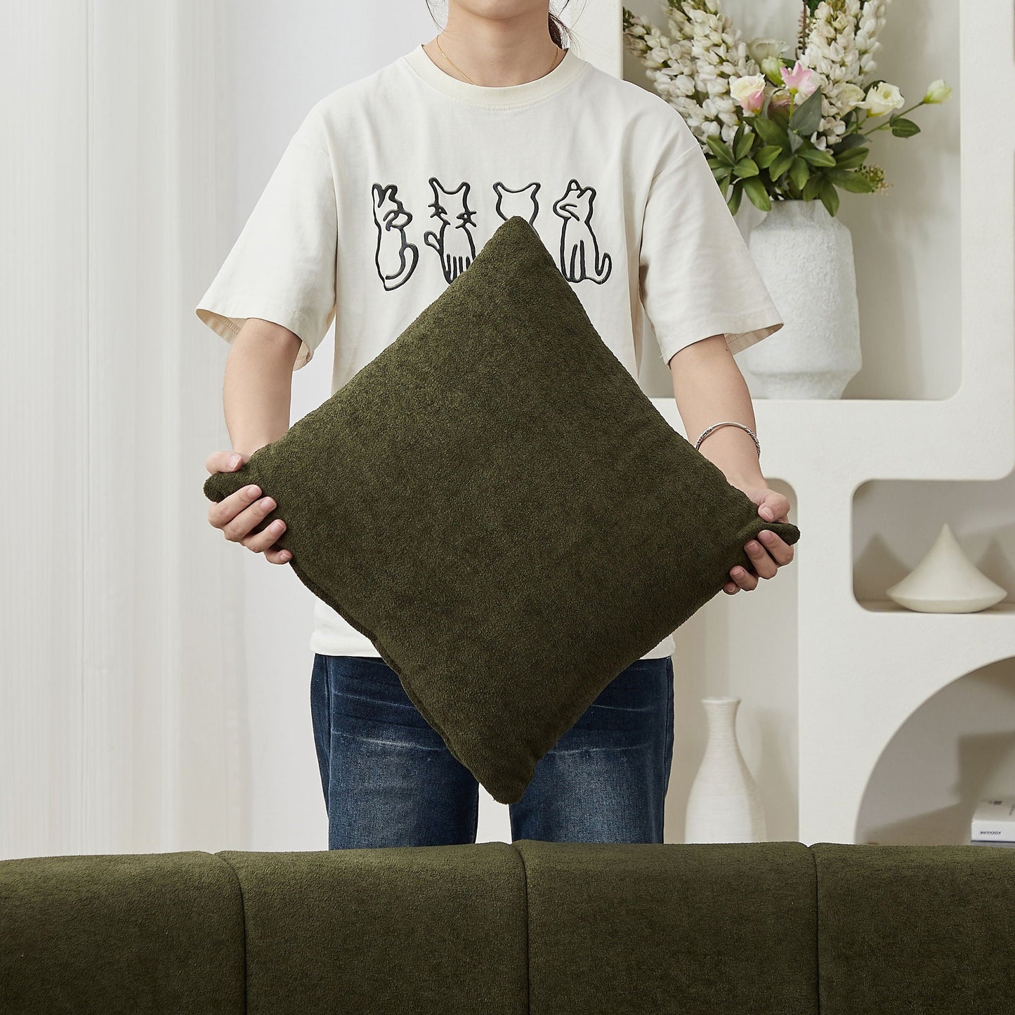 Modular Sectional Sofa With 2 Pillows, Symmetrical Design