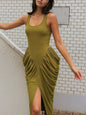 Ruched Detail Slit Midi Dress