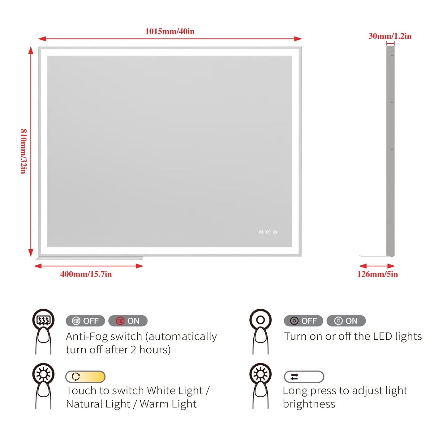 LED Bathroom Vanity Mirror Wall Mounted Adjustable / Warm / Natural Lights Anti-Fog Touch Switch With Memory Modern Smart Large Bathroom Mirrors
