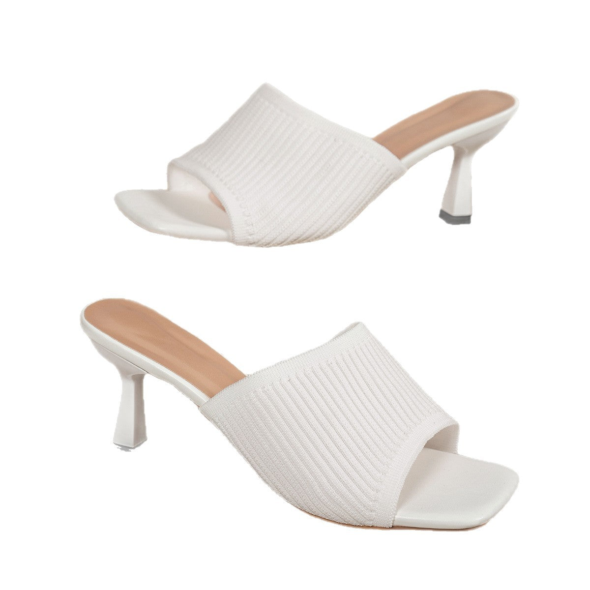 New Womens Outdoor Square-toe Slide Sandals With Chunky Heels