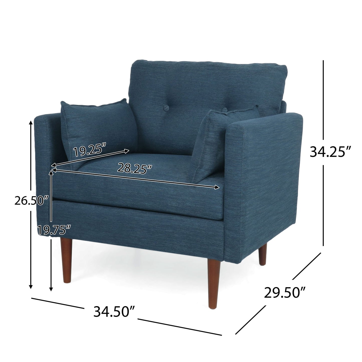 Enchantica Upholstered Fabric Club Chair with Button Tufting and 2 Accent Pillows