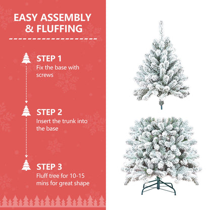 7FT Flocked Christmas Tree with Pine Cones