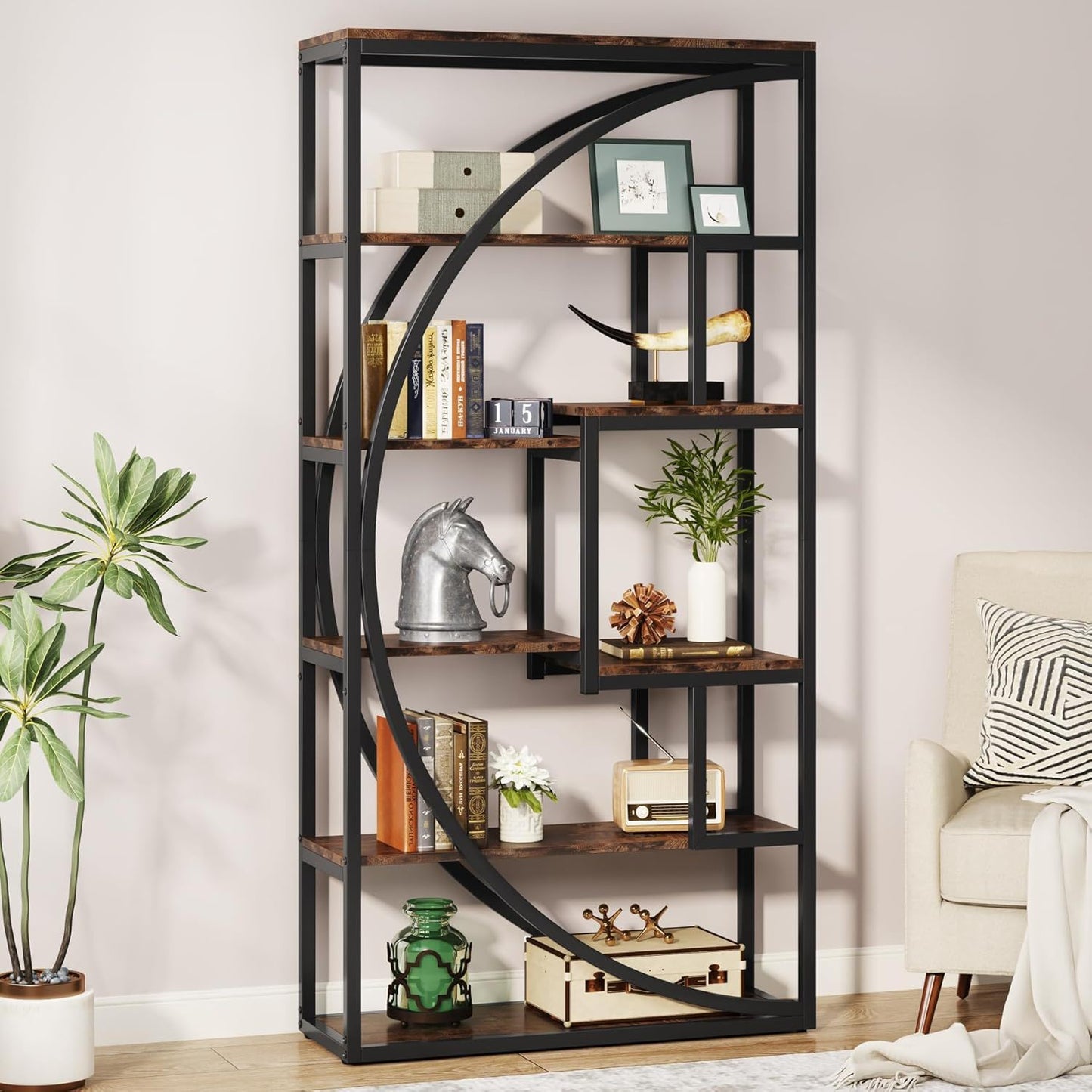 5 Tier Etagere Bookshelf With 8 Open Shelves Organizer For Living Room