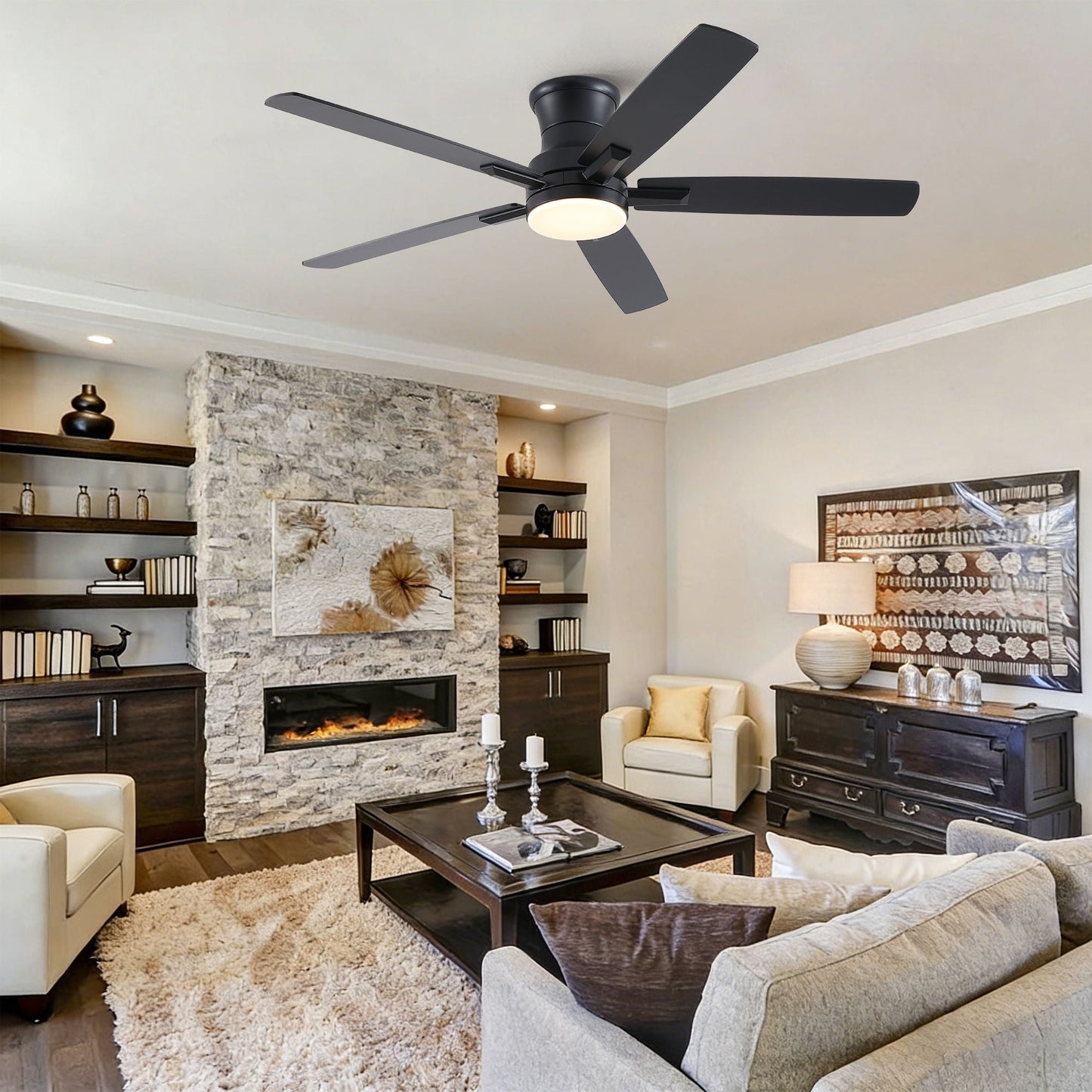 Mordern Flush Mount Ceiling Fan With Light And Remote Control