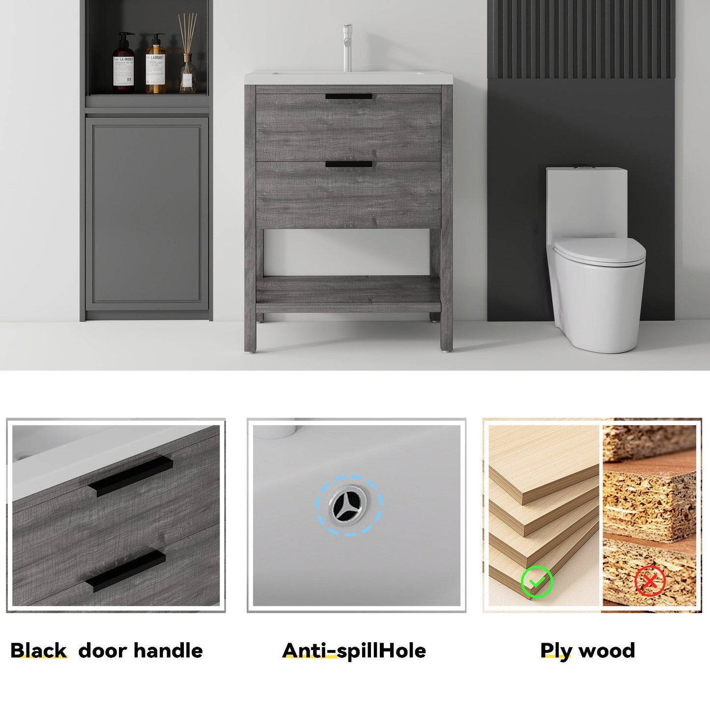 24 Inch Freestanding Bathroom Vanity with Sink