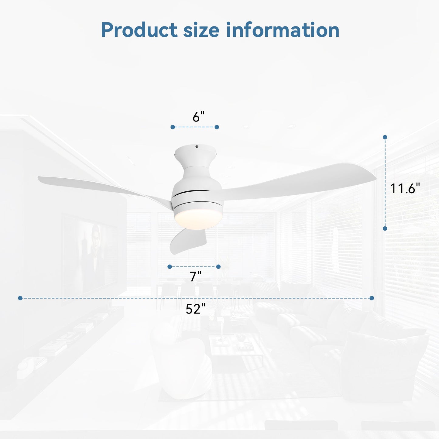 52" Low Profile Ceiling Fan with Lights, Quiet Reversible DC Motor, Dimmable LED