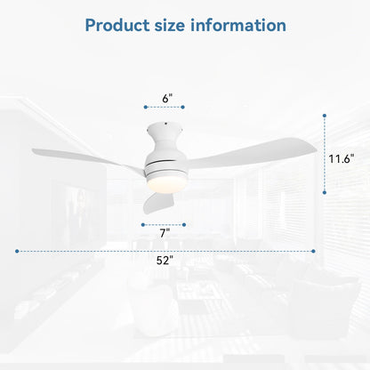 52" Low Profile Ceiling Fan with Lights, Quiet Reversible DC Motor, Dimmable LED