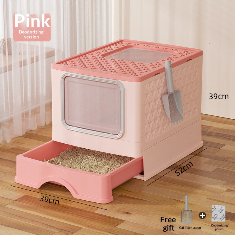 Extra-large Fully Enclosed Drawer-Type Foldable Cat Litter Box