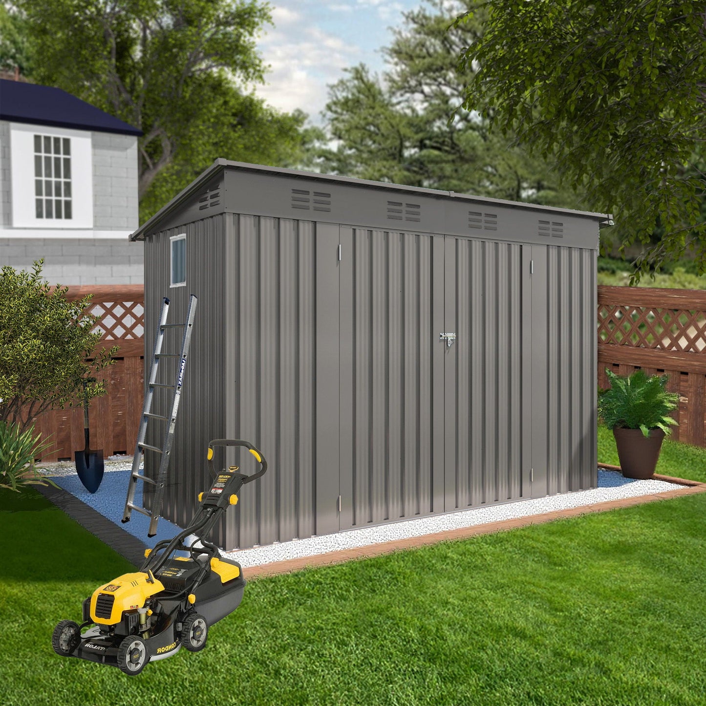 Outdoor Storage Shed, Tool House With Sloping Roof, 6 Vents And 2 Swing Doors For Backyard - Gray