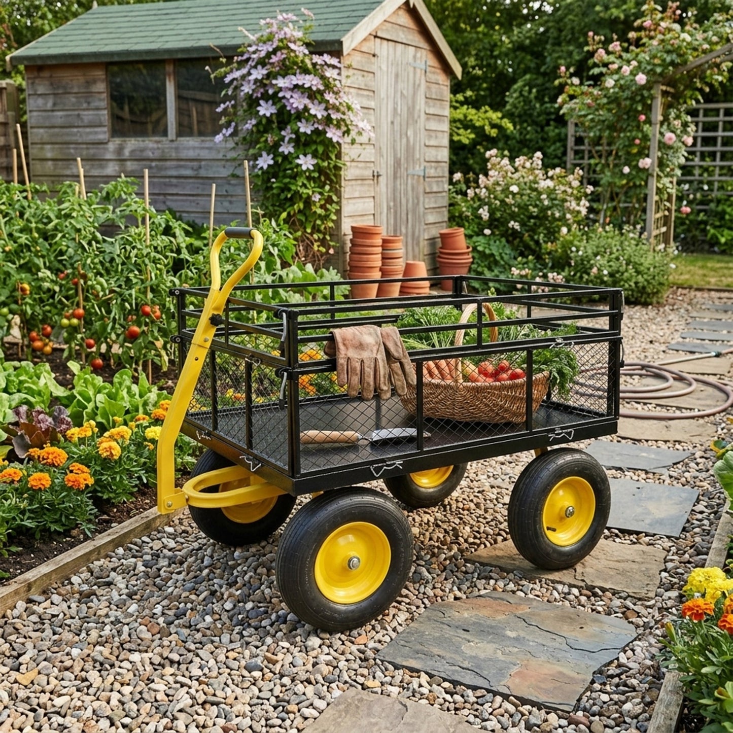 Steel Garden Cart, Heavy Duty 1400 lbs Capacity
