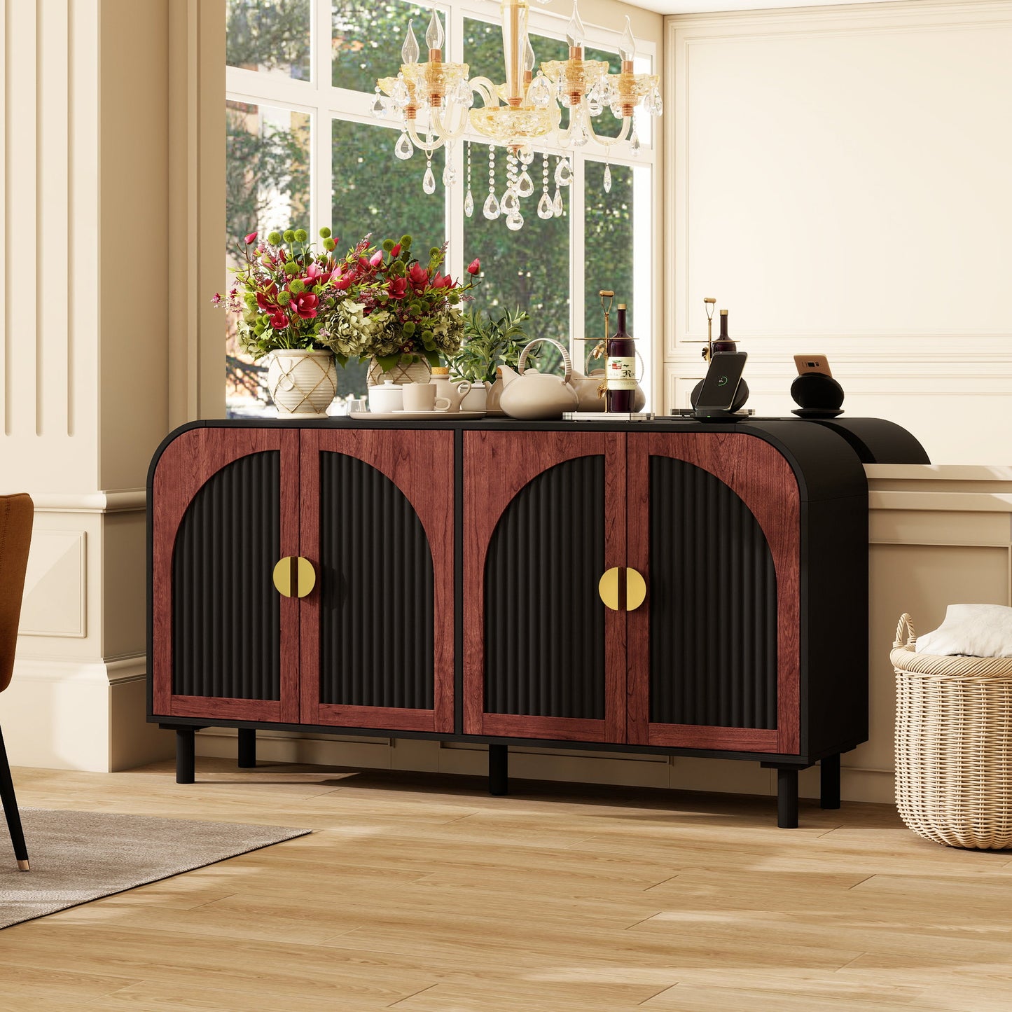 Vintage Arched Sideboard Cabinet with Mid-Century Vintage Style
