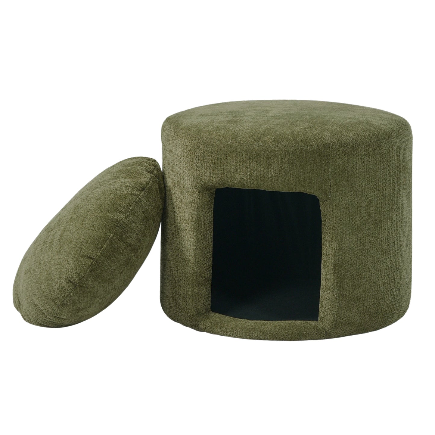 Green Pet Friendly Ottoman with Removable Pet Cushion and Hidden Pet Nook