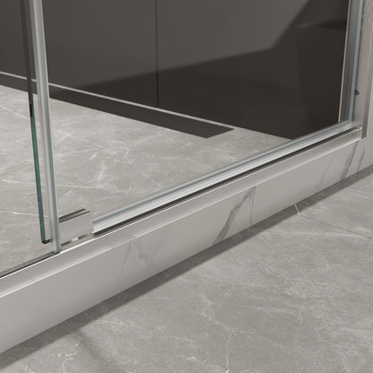 50-54"W x 74"H Pivot Shower Door with 5/16" Tempered Glass - Brushed Nickel Finish