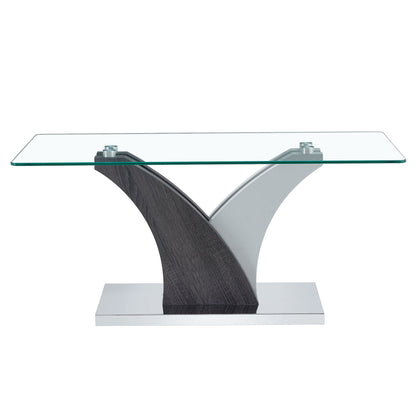 Artistic Rectangular Coffee Table With Tempered Glass Countertop