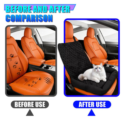Dog Car Seat For Small Medium Dogs, Pet Front Seat Protector, Black Waterproof & Scratch-Proof Dog Car Seat Cover Booster Sofa, Non-Slip Portable Travel Safety Pet Carrier Bed For Car Truck SUV