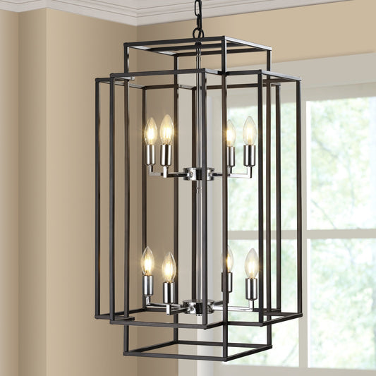 18' Modern 8-Light Black & Chrome Geometric Pendant Chandelier